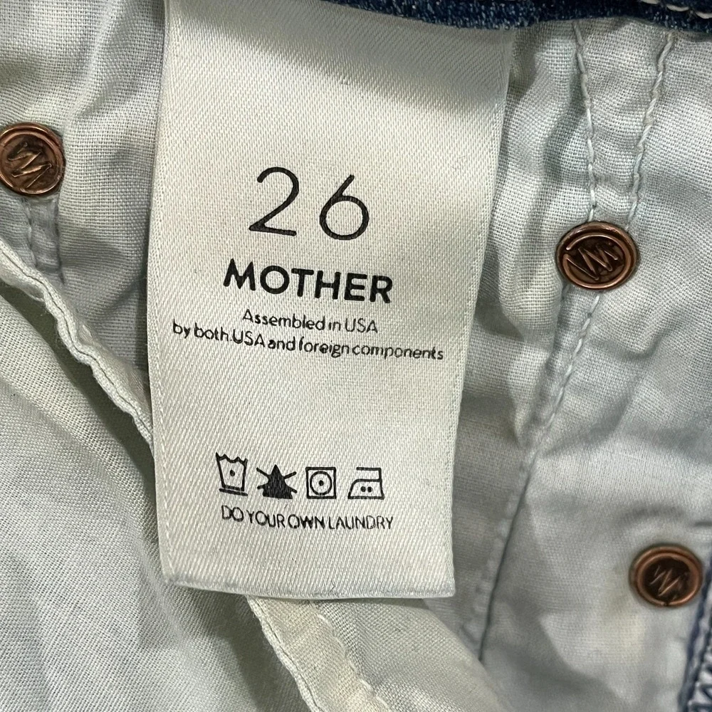 MOTHER High Waisted The Looker Ankle Fray Jeans 26 Blue Denim Frayed Hem Western